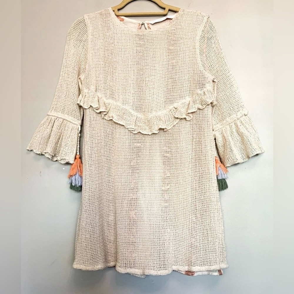 Zara Crochet Knit Tassel Ruffle mini Dress/tunic Small